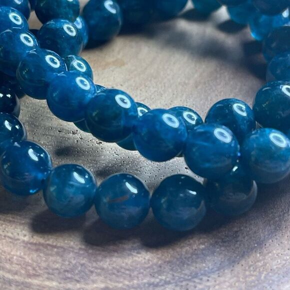 Apatite gemmy teal stretch beaded bracelet 7” crystal healing beads 8mm - Picture 2 of 9